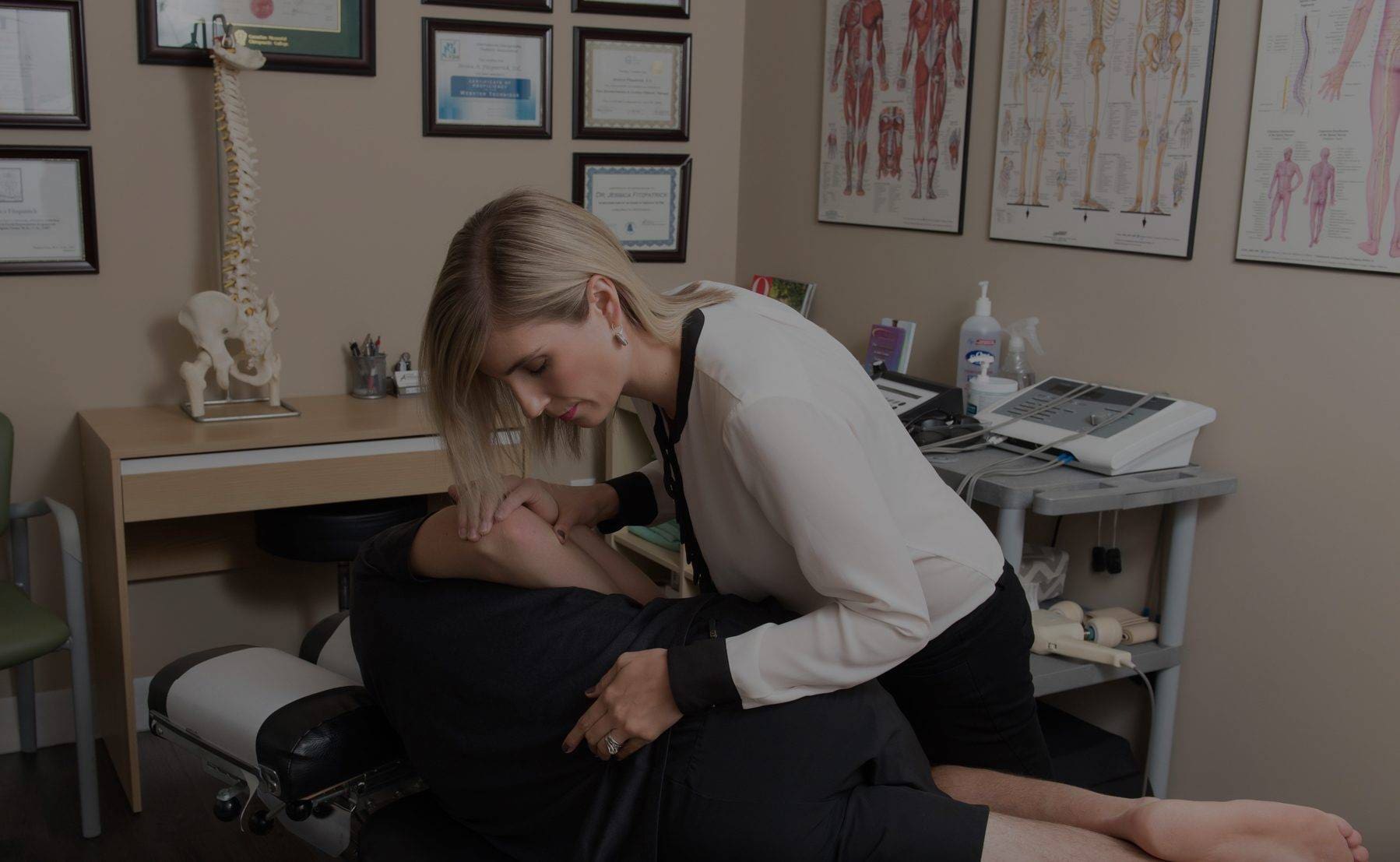 Close up of physiotherapist working with patient in clinic